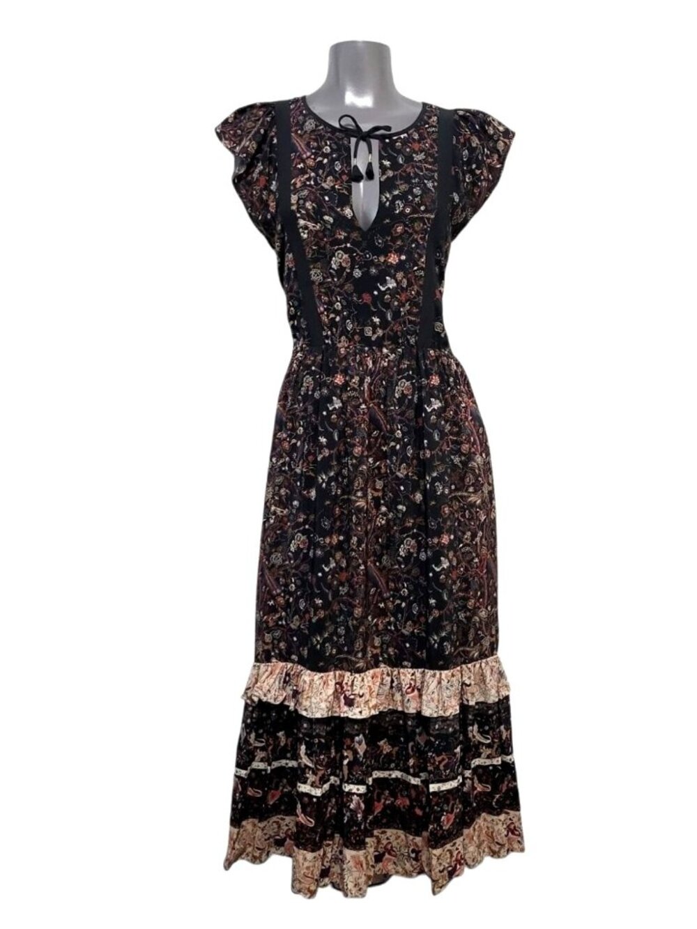 Ulla Johnson Zanna Silk Dress MIdnight Floral Ruffle Midi - Picture 15 of 15